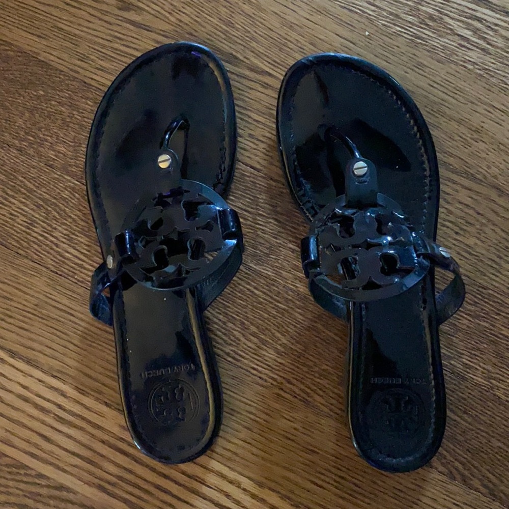 Tory Burch Miller sandals black patent leather